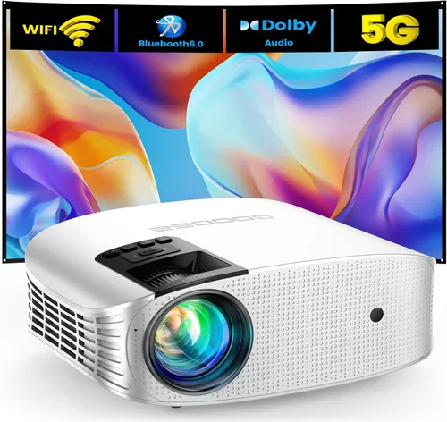 Vista 7 de GooDee Proyector inteligente 4K con WiFi 5G y Bluetooth, aplicaciones integradas, Dolby Audio, proyector exterior 800ANSI, proyector de cine en casa