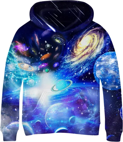 Vista 35 de Linnhoy Sudaderas con capucha para niños y niñas con estampado digital 3D de 6 a 15 años Cbai Blanco