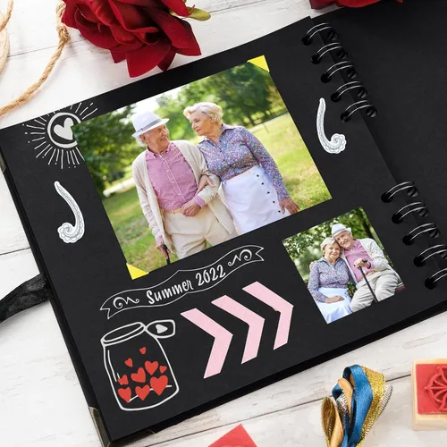Vista 7 de Bstorify - Álbumes de fotos cuadrados de 36 páginas de 18 x 18 cm, papel kraft negro grueso, 250 g/m², libro de recuerdos, cierre de cinta, ideal