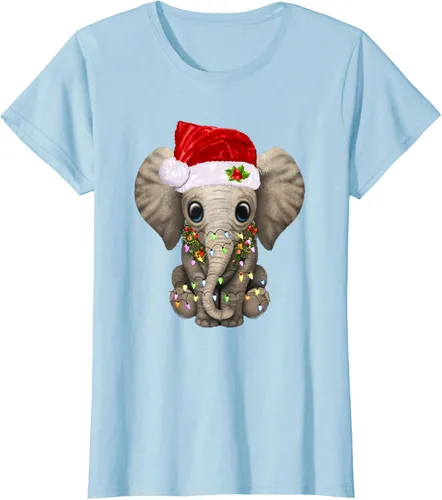 Vista 22 de Lindo elefante de Navidad luz divertido elefante amante de Navidad regalo camiseta Negro