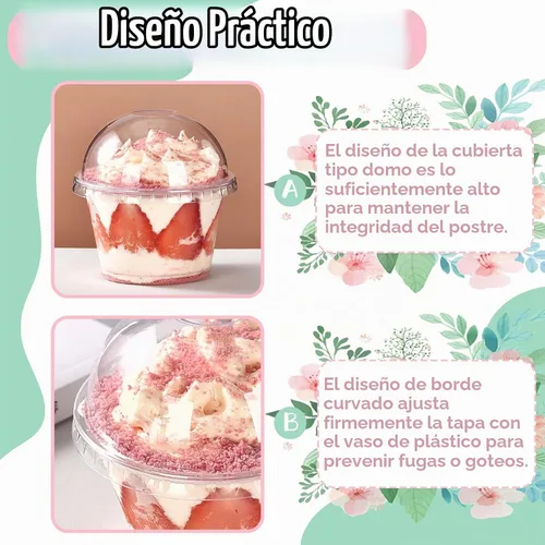 Vista 4 de 100 vasos de plástico transparente de 8 onzas con tapas de cúpula sin agujero, tazas de parfait desechables con tapas de cúpula, taza de postre
