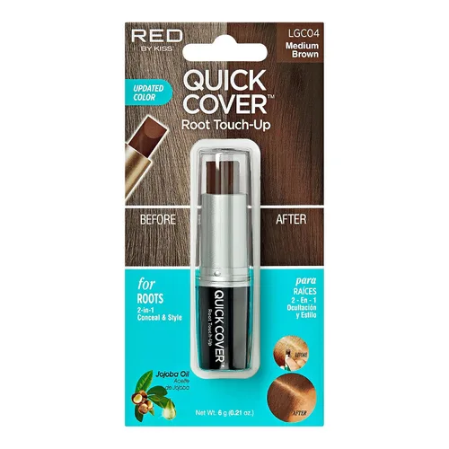 Vista 10 de RED by Kiss Barra de retoque de raíz de cobertura rápida, corrector temporal de cabello gris resistente al agua con cepillo para raíces y barba, 1