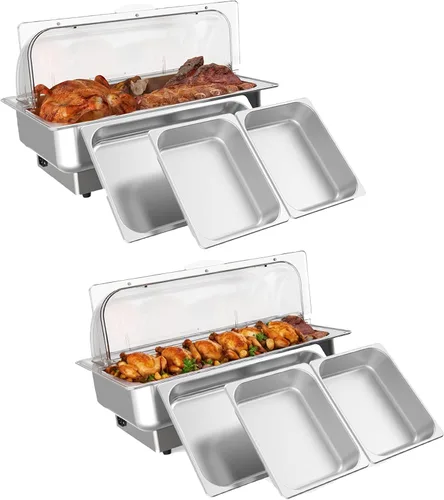 Vista 8 de GarveeHome Juego de bufé eléctrico de acero inoxidable con tapa enrollable con 1 sartén de 9 cuartos de galón, control de temperatura de 400 W