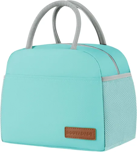 Vista 24 de douyadady Bolsa de almuerzo para mujeres/hombres, fiambrera mujeres/hombres (azul bebé+rayas blancas) Espacioso, ligero, impermeable, resistente