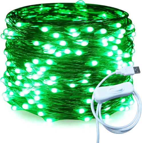 Vista 19 de RUICHEN Alambre de cobre de 33 pies, 100 luces LED USB con interruptor de encendido/apagado, verde