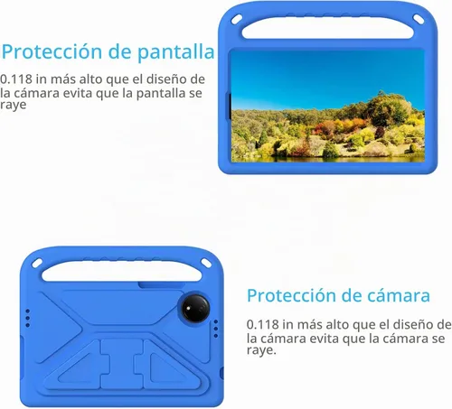 Vista 5 de Funda para tablet infantil con asa y soporte, ligera, a prueba de golpes, compatible con Xiaomi Redmi Pad SE 8.7, azul