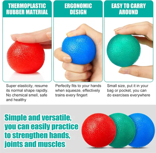 Vista 6 de Silipull 3 barras ejercitadoras de mano con 3 pelotas de ejercicio de mano, barras de resistencia para terapia física, bolas flexibles de codo