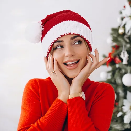 Vista 4 de Century Star Sombreros de Navidad para mujer, sombrero de Papá Noel, unisex, clásico, tejido cálido, para Año Nuevo, vacaciones, fiestas, sombreros