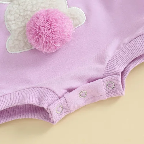 Vista 7 de FOCUSNORM Ropa de Pascua para bebé recién nacida, con bordado de conejo, sudadera con burbujas, traje de bebé niña