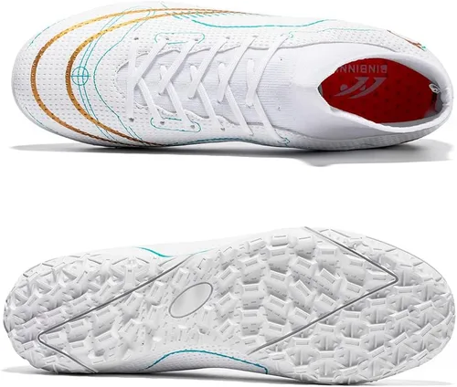 Vista 4 de JIEBUNIAO Botas de fútbol para hombre, zapatos de fútbol profesionales de alta calidad, para interiores y exteriores, cómodos tenis atléticos