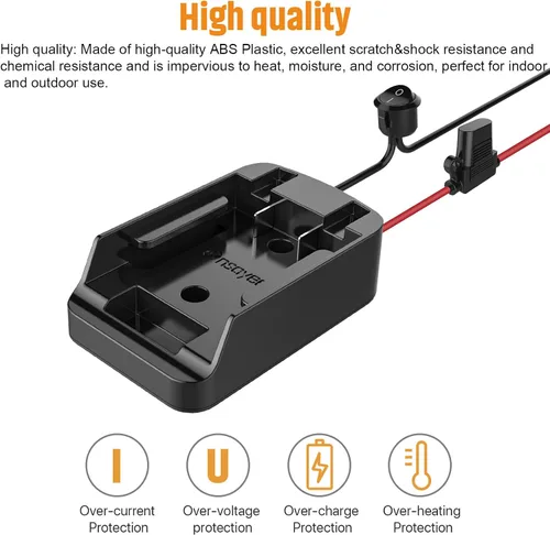 Vista 7 de Adaptador de rueda eléctrica con fusible e interruptor, adaptador de batería seguro para batería de litio de 20 V MAX, con cable de calibre 12, buen