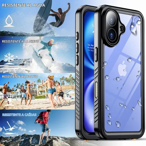 Vista 6 de SPIDERCASE - Funda impermeable para iPhone 16, color negro y transparente Negro / transparente