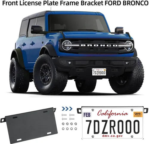 Vista 3 de Marco de matrícula frontal para Ford Bronco, soporte de montaje de matrícula de aleación de aluminio para accesorios de matrícula Ford 2021 2022