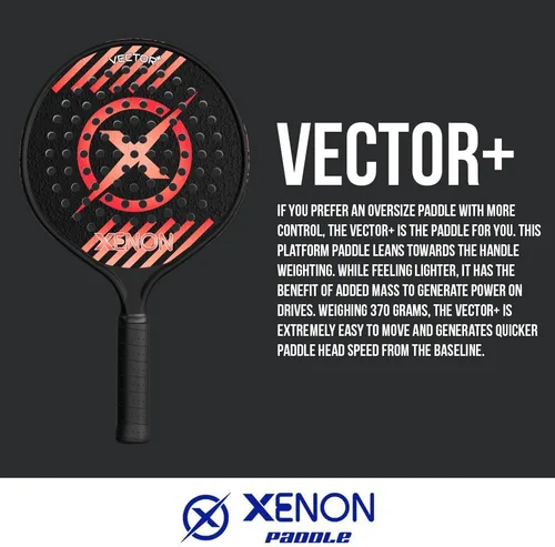 Vista 2 de Vector+ - Pala de tenis con plataforma de xenón, cabeza de gran tamaño, mango pesado, núcleo de espuma de firmeza media, potencia y control, agarre