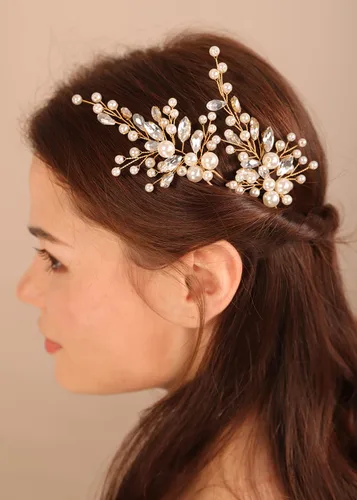 Vista 2 de Perlas nupciales de cristal, accesorios para el cabello de boda, accesorios para el cabello de lágrima de cristal con diamantes de imitación
