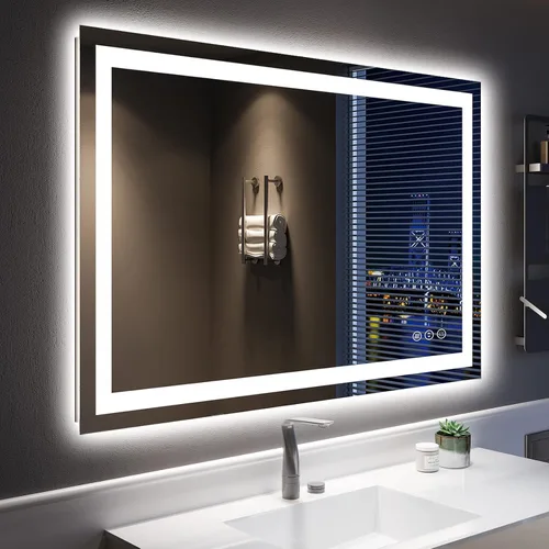 Vista 10 de Espejo de baño LED de 24x30 pulgadas con luces, espejo de tocador frontal y retroiluminado para pared de baño con 3 colores, regulable