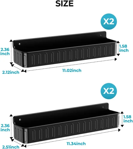 Vista 3 de Nieifi Estante de Especias para Montar en Pared, Paquete de 4, Negro, Instalación con Tornillo o Adhesivo, Organizador de Estante de Especias