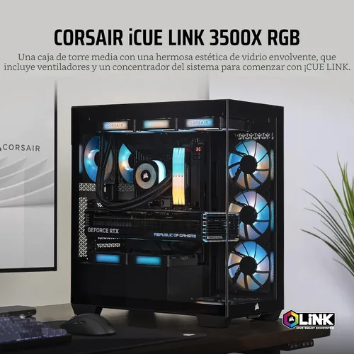 Vista 2 de CORSAIR iCUE Link 3500X RGB Mid-Tower ATX Carcasa para PC – Vidrio Templado Panorámico – Compatible con Placa Base de Conexión Inversa – 3X Negro