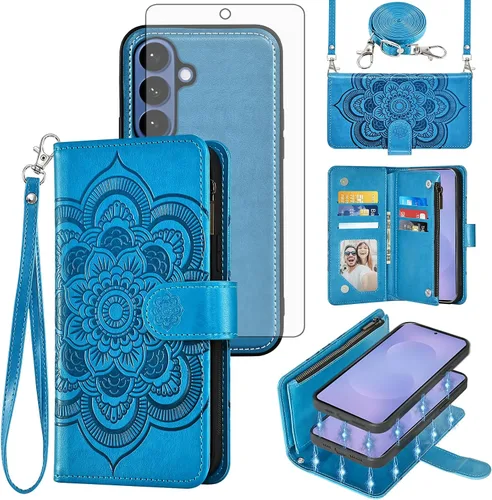 Vista 11 de Asuwish Funda de teléfono para Samsung Galaxy S26 5G con cremallera, magnética, desmontable, con protector de pantalla de vidrio templado, correa