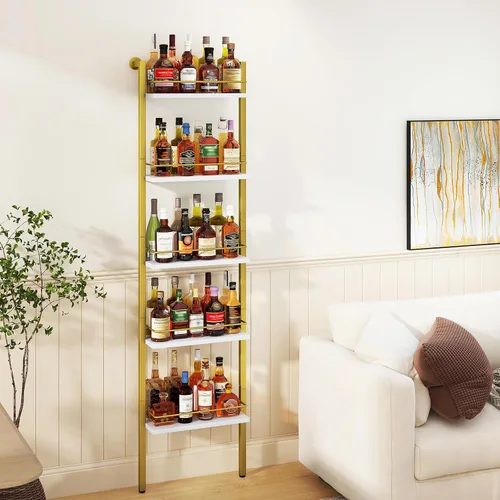 Vista 8 de YMYNY 5-Tier Wall Mounted Wine Racks 16.93x7.87x69.68"White & Gold White With Gold
