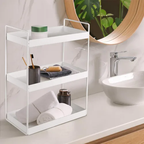 Vista 2 de Organizador de encimera de baño, bandeja de tocador para cosméticos y maquillaje, estante de especias de cocina, estante de pie, 3 niveles