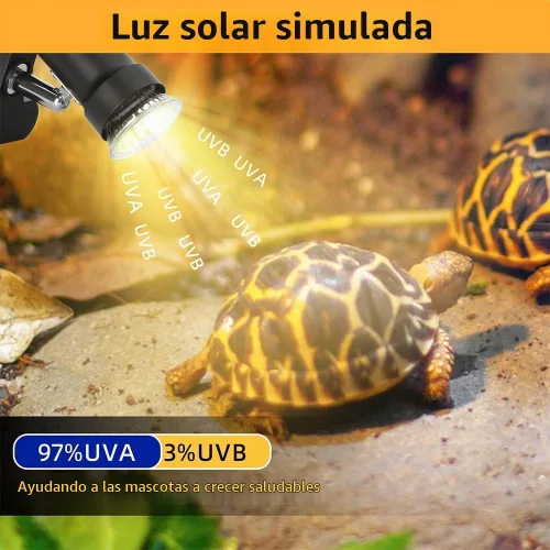 Vista 2 de Lámpara de calor para reptiles con abrazadera giratoria de 360° con bombilla de calor UVA UVB de 50 W, lámpara de calefacción de luz solar simulada