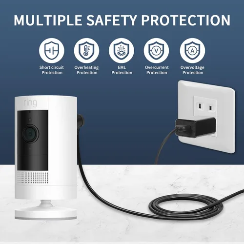 Vista 3 de Cables de carga de 30 pies para anillo resistente a la intemperie, cable de carga para interiores y exteriores con adaptador de corriente rápido
