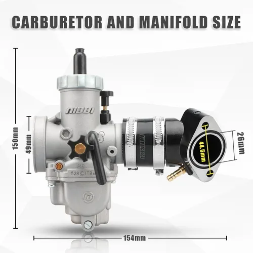 Vista 2 de NIBBI Kit de carburador de 28 mm - Carburador PE28 GY6 tubo curvo de 185 mm línea de acelerador manillar adecuado para motor GY6 patinete 150CC-250CC