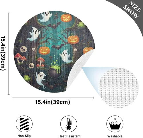 Vista 4 de Cute Ghosts Print Round Table Placemats, Heat Resistant Non Slip Place Mat Washable for Kitchen one sizex1