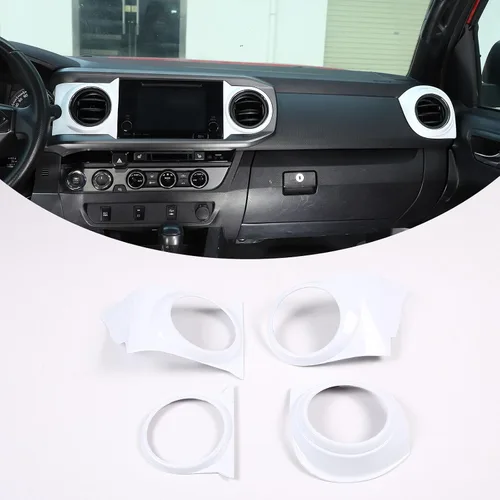 Vista 10 de 4 piezas de anillos de ventilación de aire acondicionado para consola central interior de ABS para automóvil, marco de cubierta de borde