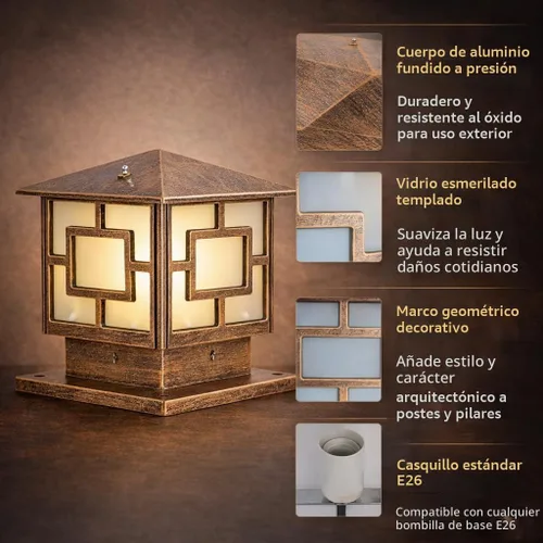 Vista 3 de Luces de columna para exteriores, impermeables, para patio, exteriores, accesorios de aluminio antioxidante, lámpara de pilar moderna