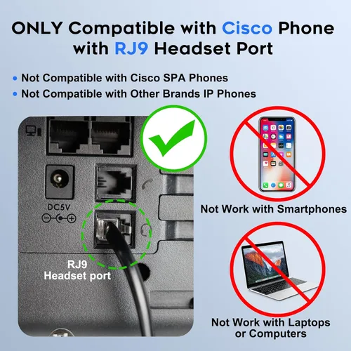Vista 2 de MKJ Auriculares para teléfonos Cisco Dual Ear Landline Headset con micrófono de cancelación de ruido para teléfono Cisco CP-7821 7841 7941G 7942G