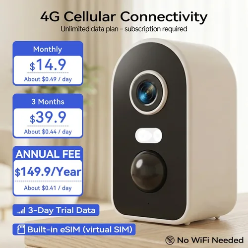 Vista 2 de KKB Cámara de seguridad celular 4G LTE, montaje magnético, sin cámaras de seguridad WiFi para interiores, SIM incorporada, 2K inalámbricas