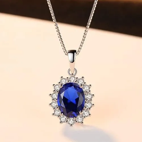 Vista 3 de SUTTONRAL Collar con colgante de zafiro de piedra azul de oro de 14 quilates, zafiro azul con deslumbrantes detalles de moissanita, exquisito