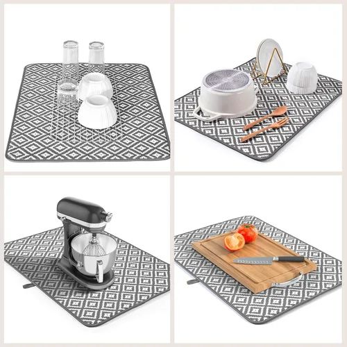 Vista 6 de Subekyu Paquete de 2 tapetes de secado de platos, 24 x 18 pulgadas, de microfibra, ultra absorbentes, para encimera de cocina, almohadilla de secado