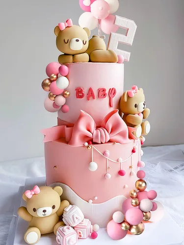 Vista 2 de JeVenis Decoración de Pastel de Oso de Peluche de Lujo Grande, Decoración de Pastel de Oso de Peluche para Baby Shower, Decoración de Pastel de Oso