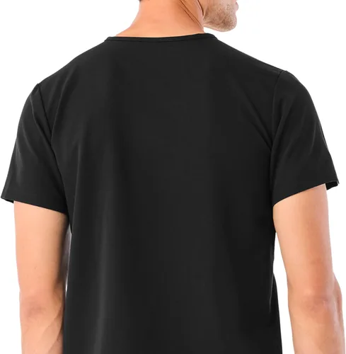 Vista 2 de FIGS Leon - Camiseta médica para hombre, 3 bolsillos, ajuste a medida, cuello en V moderno, elástico en 4 direcciones, absorbe la humedad BLK