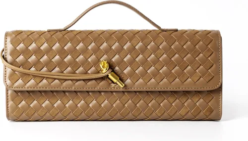 Vista 13 de Joryin Bolso tejido para mujer, bolso de mano de noche tejido de cuero y gamuza, bolso cruzado de gamuza, bolso formal de noche