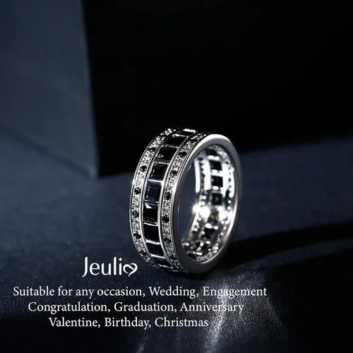 Vista 3 de Jeulia Anillo de diamantes de boda para hombre Anillo de plata de ley Eternity corte princesa para mujeres y hombres, anillo de compromiso apilable