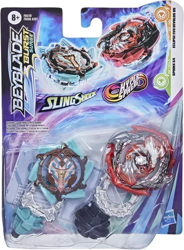 Vista 2 de Beyblade Burst Surge Dual Collection Pack Hypersphere Eclipse Evo Devolos D5 y Slingshock Sphinx S4-2 Spinning Tops, juguetes de juego de batalla