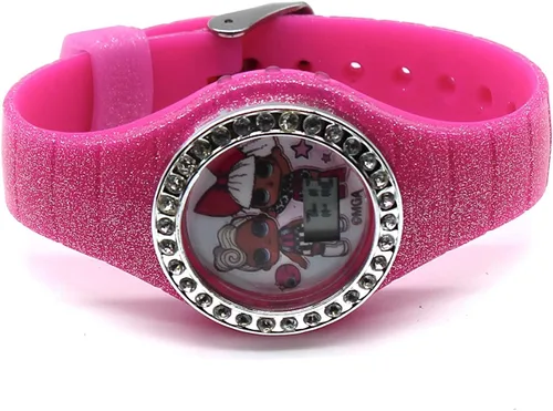 Vista 2 de Accutime LOL Surprise! Juegos de reloj digital rosa para niños con correa extra púrpura, Multi, Digital