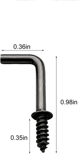Vista 2 de 100 ganchos de bronce negro con rosca pequeños de 5/8 pulgadas en forma de L, 1 forma de ganchos de ángulo recto