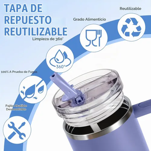 Vista 8 de Tapa de Repuesto a Prueba de Fugas de 14 oz para Vaso Stanley Cup de 14 onzas, Paquete de 2 Tapas con Pajita Abatible a Prueba de Derrames