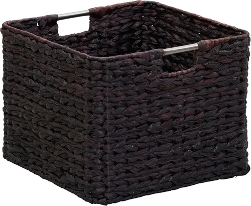 Vista 11 de Household Essentials Cesta tejida cuadrada, cubo de cuerda de papel con asas de acero inoxidable, gris