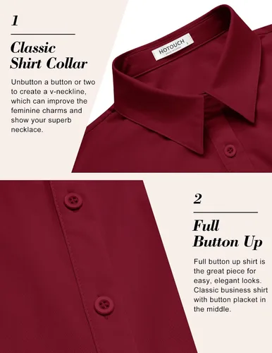 Vista 5 de HOTOUCH Camisas básicas con botones para mujer, manga 34, elásticas, con botones, camisa de vestir ajustada para camarera