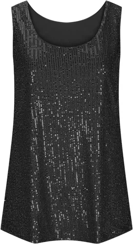 Vista 3 de Camisetas de lentejuelas para mujer, sin mangas, cuello redondo, brillante, sexy, para fiesta, camiseta sin mangas brillante