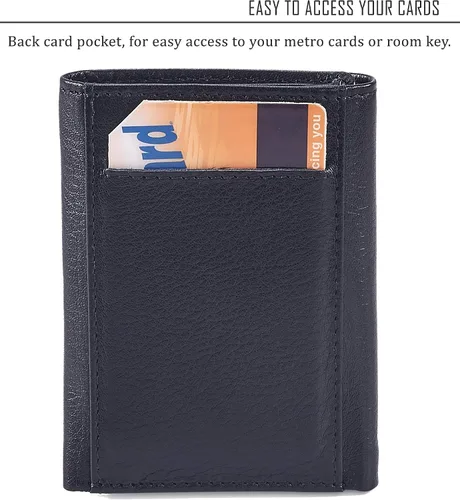 Vista 2 de Billetera para hombre, de piel auténtica, con bloqueo RFID, con ventana de identificación, en caja de regalo