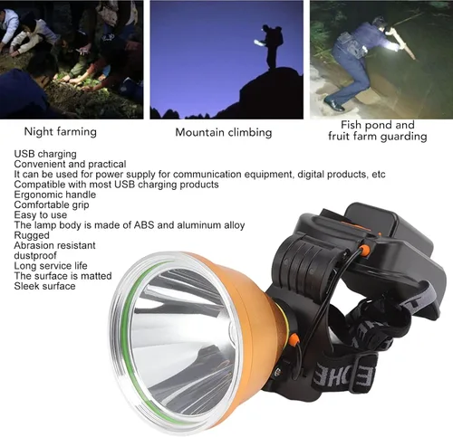 Vista 2 de Topyond Faro LED de alta potencia, linterna recargable USB de alto brillo, impermeable, linterna de foco al aire libre, para caza, camping