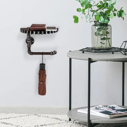 Vista 2 de MyGift Estante de tubo industrial, estante flotante de metal, soporte de papel higiénico montado en la pared, estante colgante con diseño