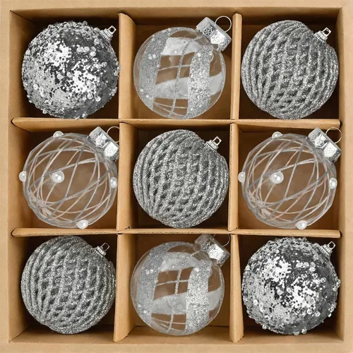 Vista 11 de Mupera Paquete de 9 adornos de Navidad con purpurina, bolas inastillables de lentejuelas doradas champán, decoración colgante de alta calidad